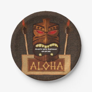 Tiki-Maske aus Holz Vintag Retro ALOHA Sommer-Part Pappteller