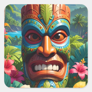 Tiki-Maske Quadratischer Aufkleber