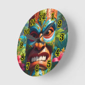 Tiki-Maske Runde Wanduhr (Winkel)
