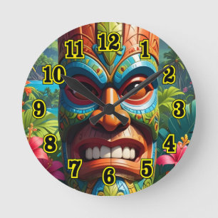 Tiki-Maske Runde Wanduhr