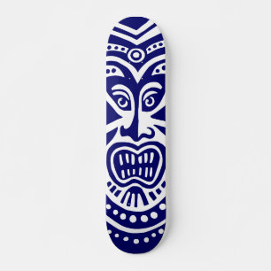 Tiki Maske Style - Marine auf Weiß Skateboard