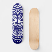 Tiki Maske Style - Navy on Wood (Retro) Skateboard (Vorderseite)