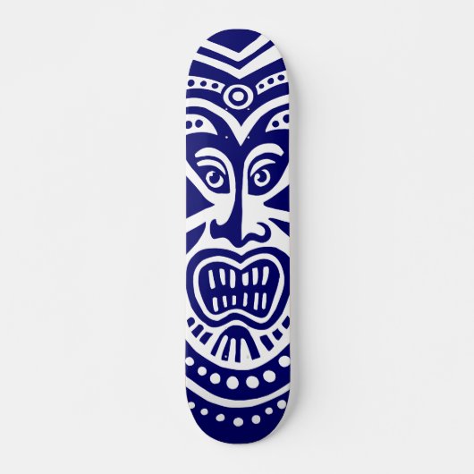 Tiki Maske Style - Navy on Wood (Retro) Skateboard (Vorne)