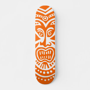 Tiki Maske Style - Orange on White (Retro) Skateboard