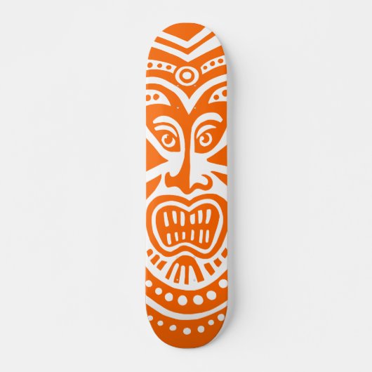 Tiki Maske Style - Orange on White (Retro) Skateboard (Vorne)
