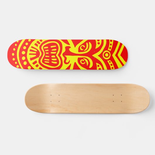 Tiki Maske Style - Rot auf Gelb Skateboard (Horizontal)