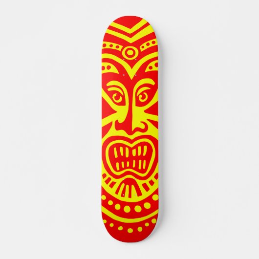 Tiki Maske Style - Rot auf Gelb Skateboard (Vorne)
