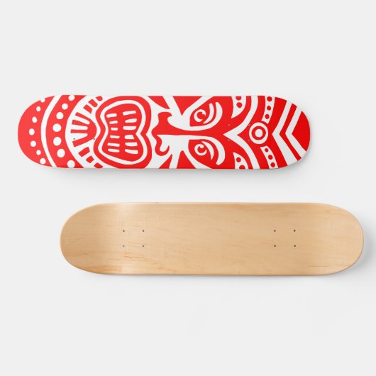 Tiki Maske Style - Rot auf Holz Skateboard (Horizontal)