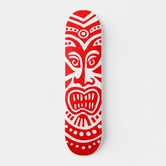Tiki Maske Style - Rot auf Holz Skateboard (Vorne)