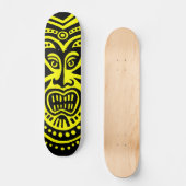 Tiki Maske Style - Schwarz auf Gelb (Retro) Skateboard (Vorderseite)