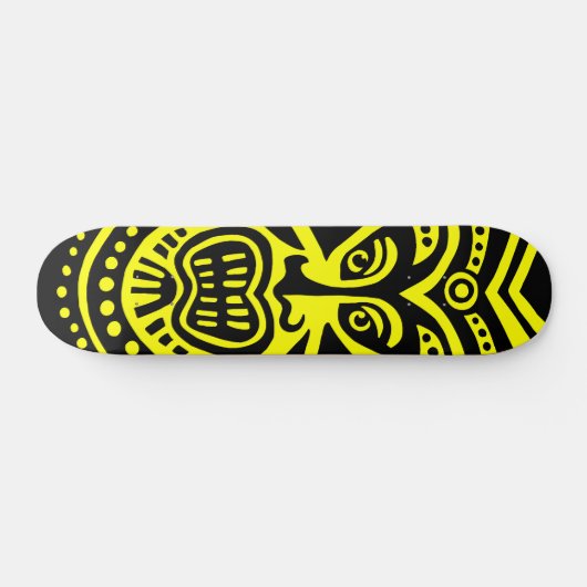 Tiki Maske Style - Schwarz auf Gelb Skateboard (Horizontal)