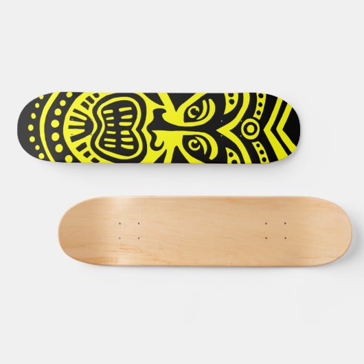 Tiki Maske Style - Schwarz auf Gelb Skateboard (Horizontal)