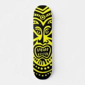 Tiki Maske Style - Schwarz auf Gelb Skateboard (Vorne)
