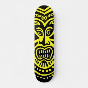 Tiki Maske Style - Schwarz auf Gelb Skateboard