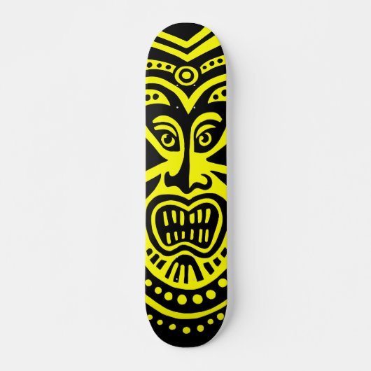 Tiki Maske Style - Schwarz auf Gelb Skateboard (Vorne)