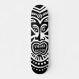 Tiki Maske Style - Schwarz auf Holz (Retro) Skateboard
