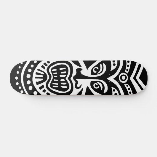 Tiki Maske Style - Schwarz auf Holz Skateboard (Horizontal)