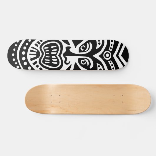 Tiki Maske Style - Schwarz auf Holz Skateboard (Horizontal)