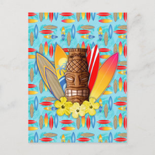 Tiki-Maske und Surfbretter Postkarte