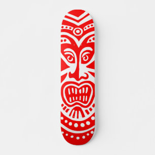 Tiki-Masken-Stil - Rot auf Holz (Retro) Skateboard