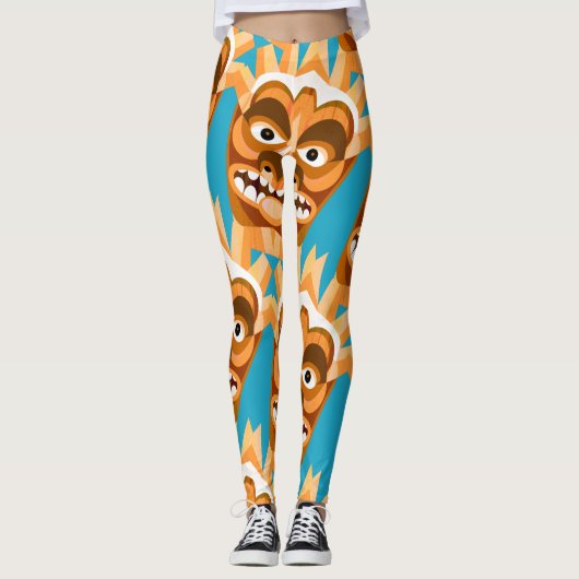 Tiki Monster-lustiges Gold und aquamarin Leggings (Vorderseite)
