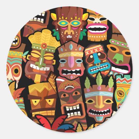 TIKI Muster 5 Runder Aufkleber (Vorderseite)