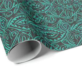 Tiki Muster schwarz und grün Geschenkpapier