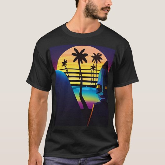 Tiki Night Synthwave Ken Gage A.I. Art T-Shirt (Vorderseite)