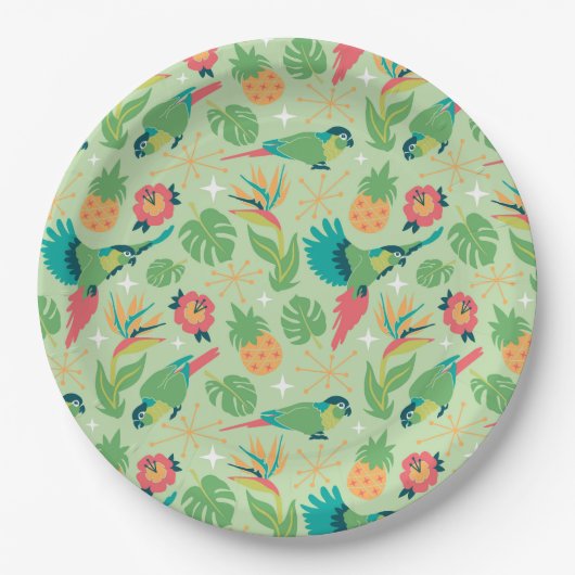Tiki-Papageien-Papierplatten Pappteller (Vorderseite)