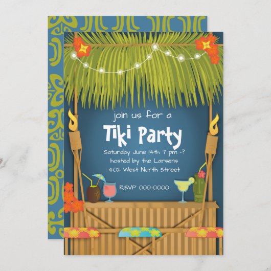 Tiki Party Einladung (Vorne/Hinten)