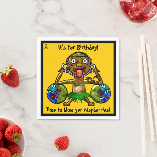 Tiki Party Funny Design on Yellow (Personalisiert) Serviette (Beispiel)