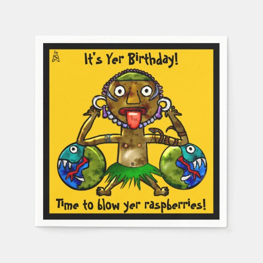 Tiki Party Funny Design on Yellow (Personalisiert) Serviette (Vorderseite)