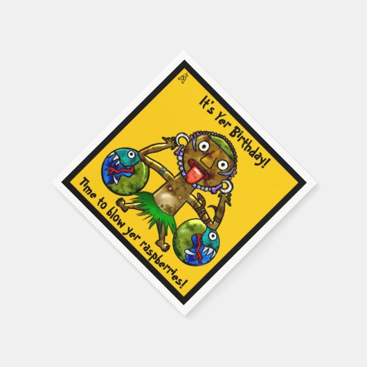 Tiki Party Funny Design on Yellow (Personalisiert) Serviette (Ecke)