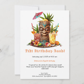 Tiki-Party-Geburtstagseinladung – Tropische Luau-F Einladung