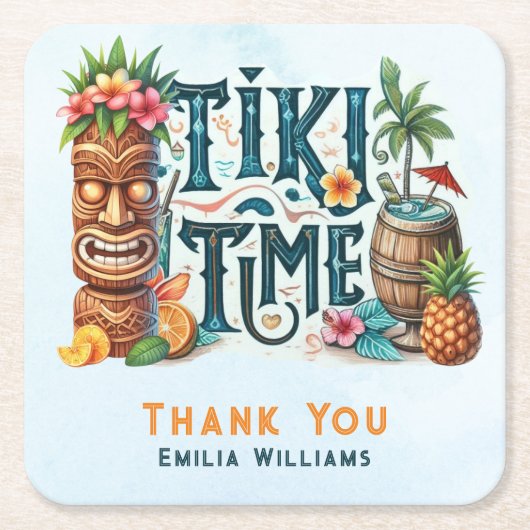 TIKI Party Personalisiert Custom Rechteckiger Pappuntersetzer (Vorderseite)