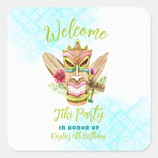 Tiki Party Quadratischer Aufkleber (Vorderseite)