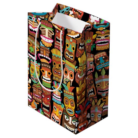 Tiki Pattern Mittlere Geschenktüte (Rückseite Schrägansicht)