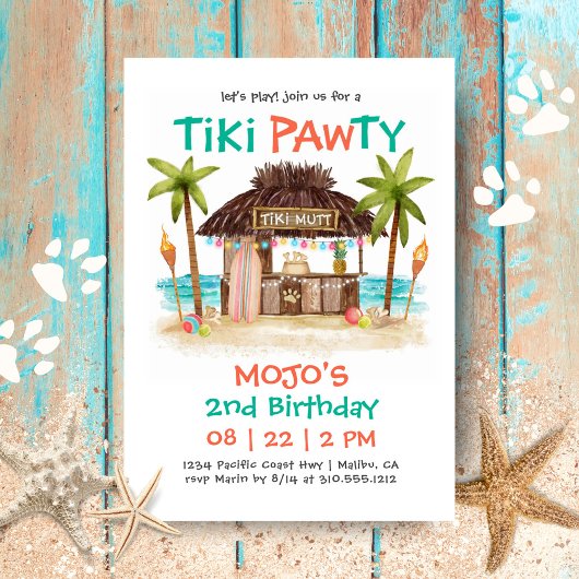 Tiki Pawty Tropical Beach Dog Party Einladung