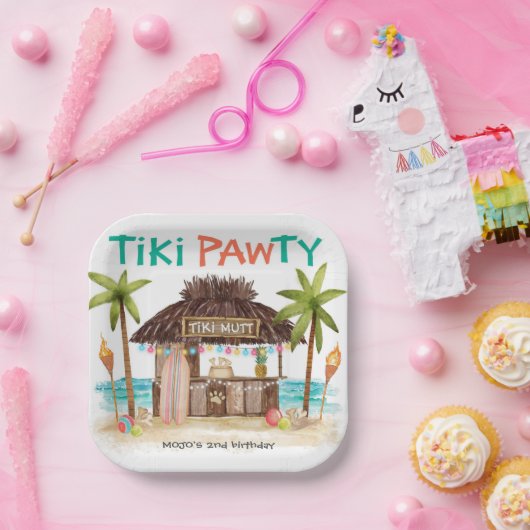 Tiki Pawty Tropical Beach Dog Party Pappteller (Party)