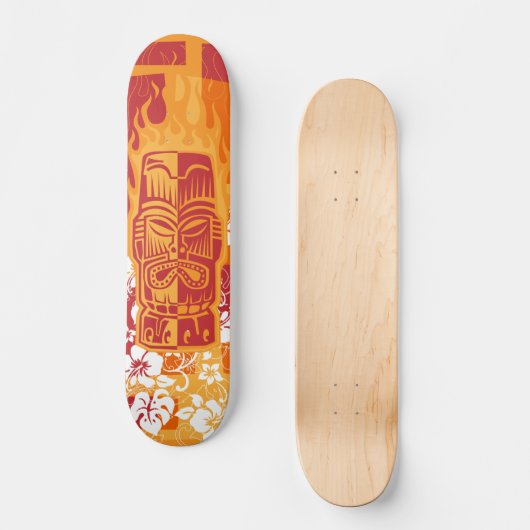 Tiki Plattform mit Flammen Skateboard (Vorderseite)
