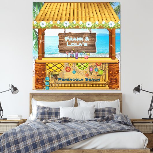 Tiki Shack Blue Beachy Floral Foto Zeichnend Leinwanddruck (Insitu (Schlafzimmer))