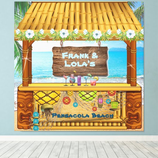 Tiki Shack Blue Beachy Floral Foto Zeichnend Leinwanddruck (Insitu (Holzboden))