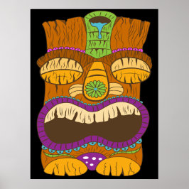 Tiki-Statue aus Holz mit offenem Mund, sonniges Sc Poster