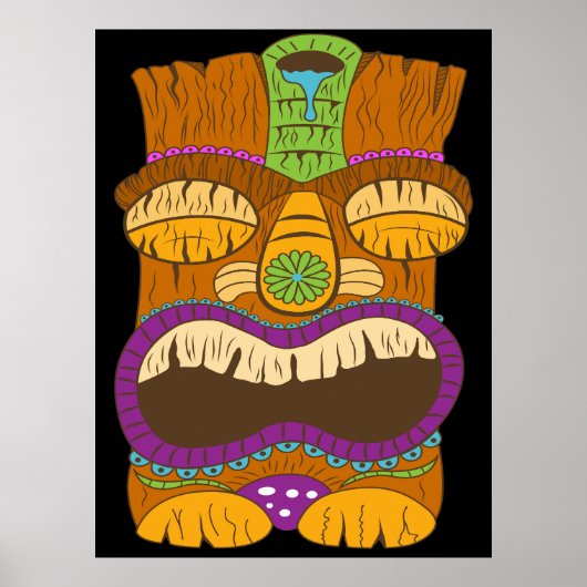 Tiki-Statue aus Holz mit offenem Mund, sonniges Sc Poster (Vorne)