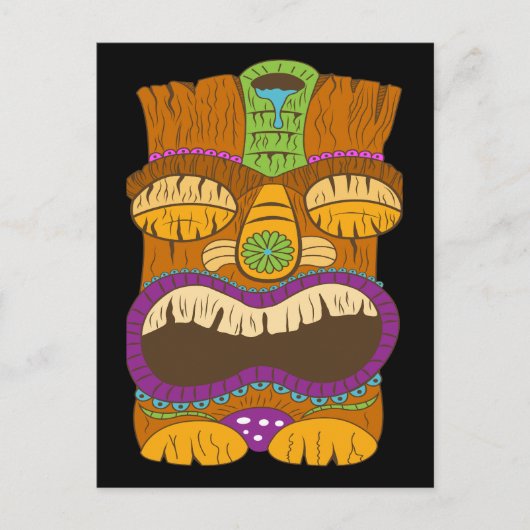 Tiki-Statue aus Holz mit offenem Mund, sonniges Sc Postkarte (Vorderseite)