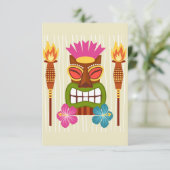Tiki Statue, Torches und Hibiskus Blume Dankeskarte (Stehend Vorderseite)