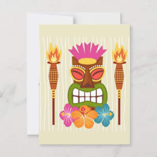 Tiki Statue, Torches und Hibiskus Blume Postkarte