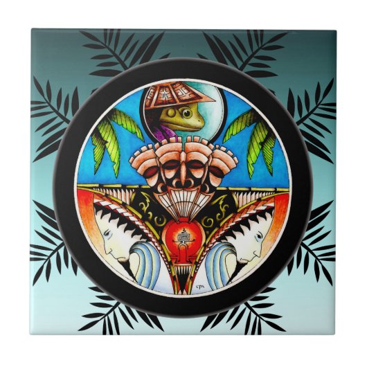 Tiki Tattoo Frog Fliese (Vorderseite)