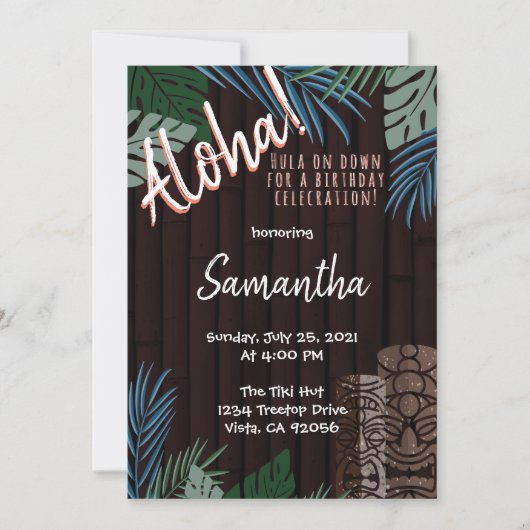 Tiki Theme Brown Hawaiian Bamboo Green und Blue  Einladung (Vorderseite)