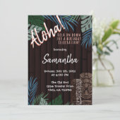 Tiki Theme Brown Hawaiian Bamboo Green und Blue  Einladung (Stehend Vorderseite)